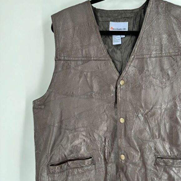 Vintage Direct Source Men's Leather Lined‎ Sleeveless Vest Patchwork Brown Large - Picture 2 of 13